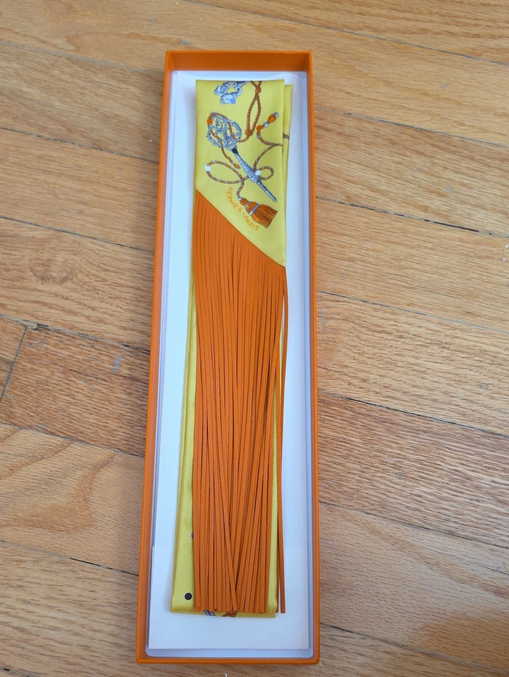 Hermes Yellow and Orange Silk Twilly Fringe Scarf Wrap